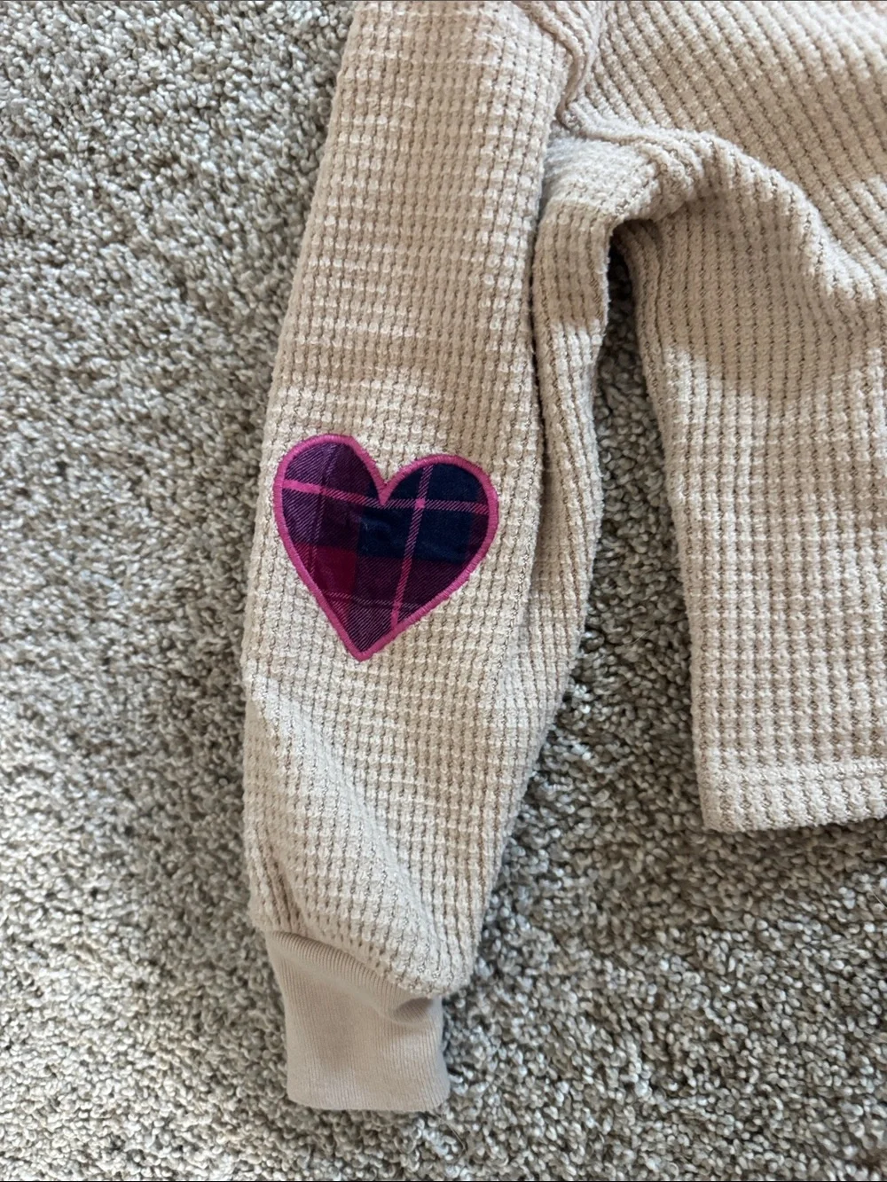 Beige Waffle Knit Hoodie with Pink 